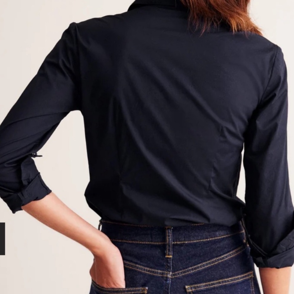 Boden Saskia Stretch Cotton Shirt Navy Size 4R - Picture 3 of 7